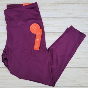 Adrienne Vittadini Sport Wine Pocket Legging 7/8 Ankle High Rise Women's Plus 1X